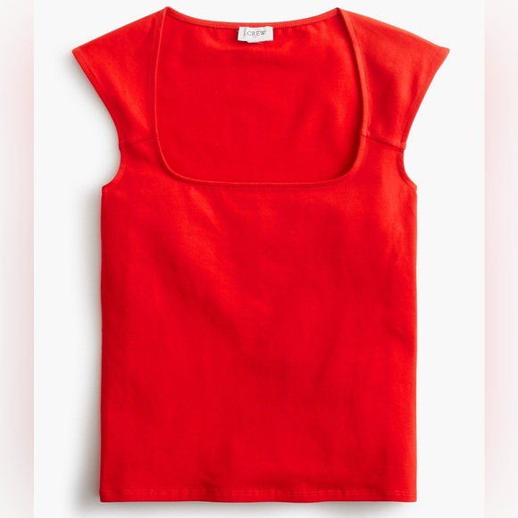 J.CREW Red Cap-sleeve stretch cotton-blend squareneck tank top Size Medium - Picture 3 of 3